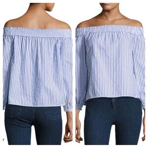 rag & bone/JEAN Drew Striped Off-the-Shoulder Top, Blue/White (22)